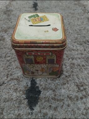 Vintage-style  Hallmark Kids Tin Coin Bank - Red Brick Design